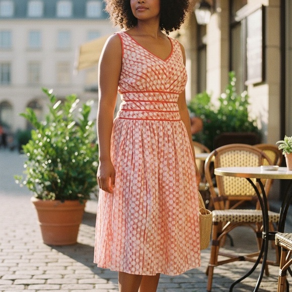 Robbie Bee Dresses & Skirts - Robbie Bee 18W Coral Polka Dot Midi Dress Fit & Flare Plus Size